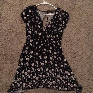 Black, short sleeve floral dress